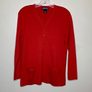 LANDS’ END Cardigan Sweater Red Orange Button Front V-Neck Normcore Small